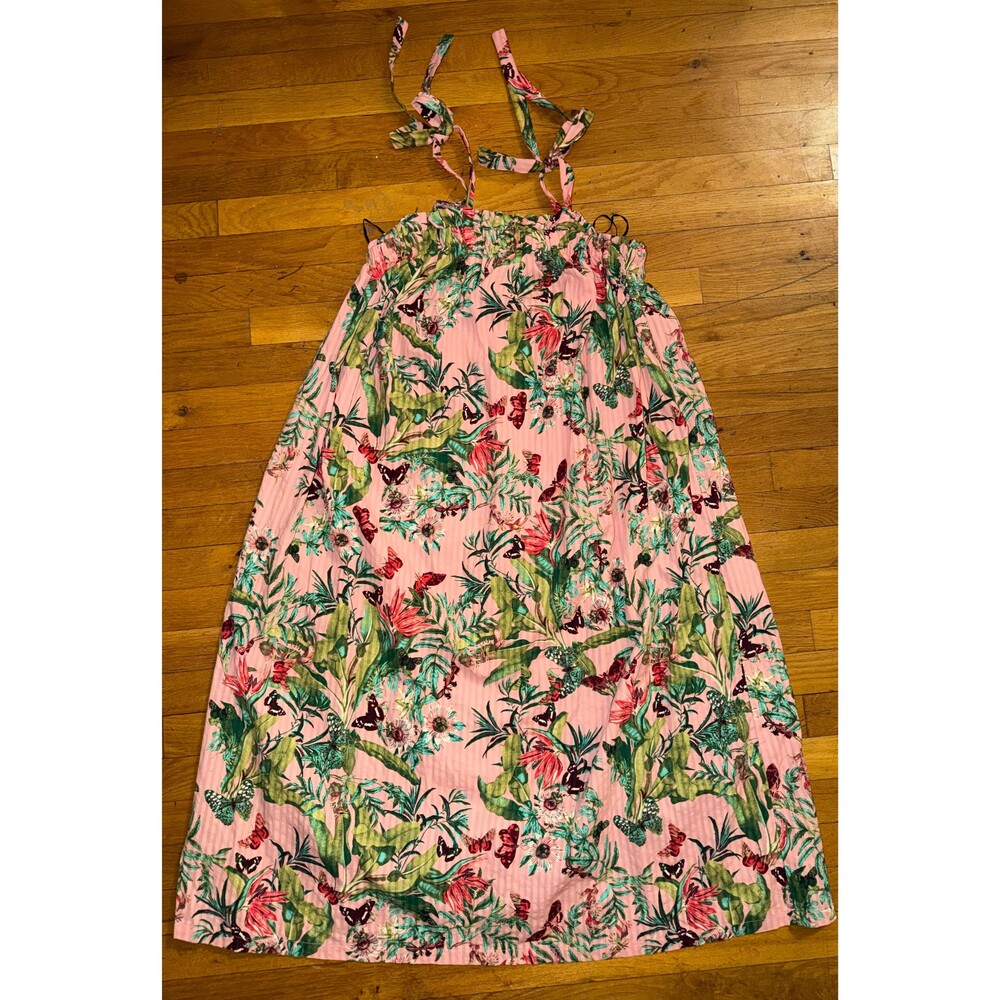 H&M Smocked-bodice strappy dress in a pink/floral or tropical pattern 12 New - Picture 4 of 8